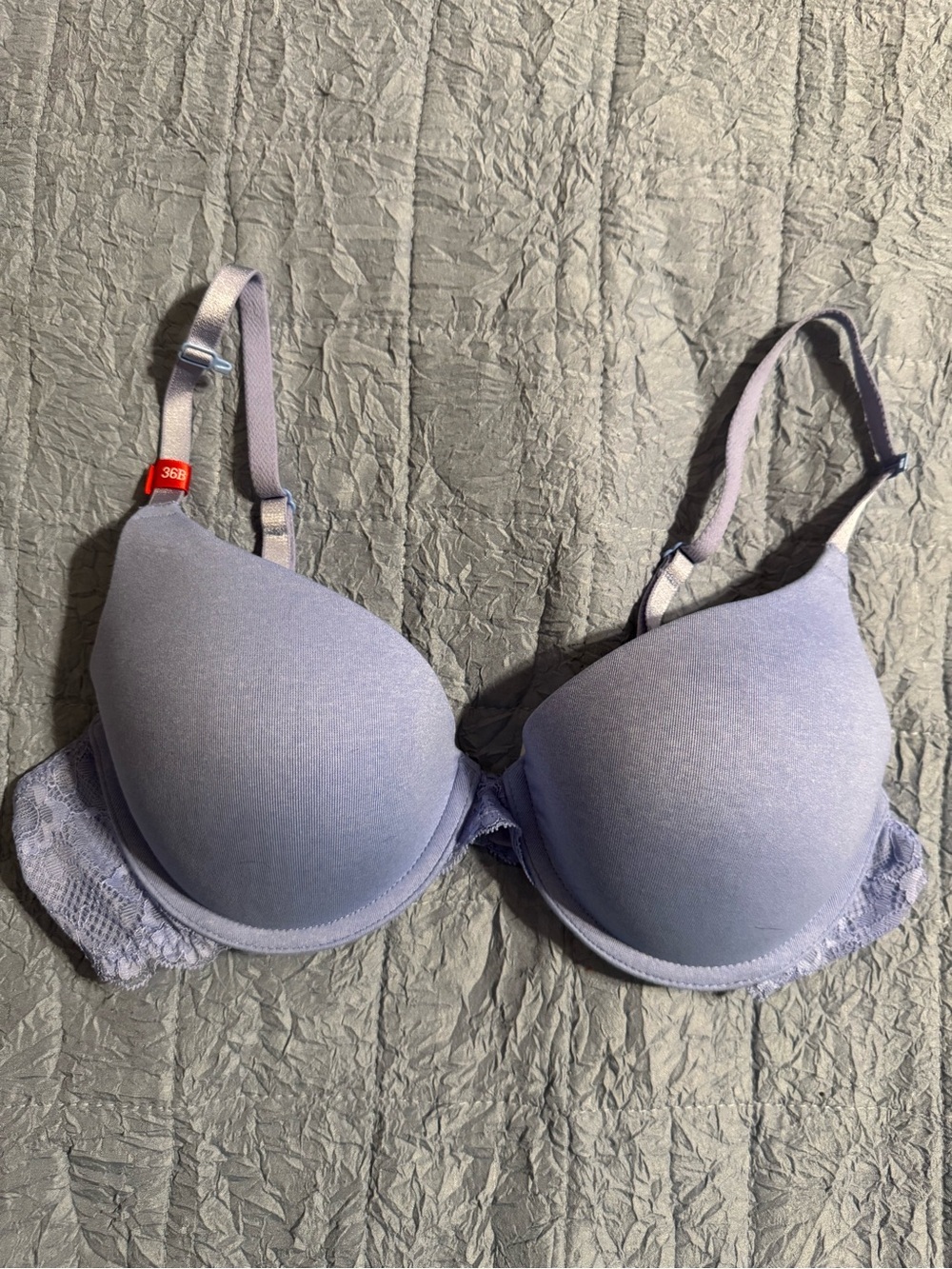 SO Intimates Push Up Padded Blue Padded Bra with Lace Trim